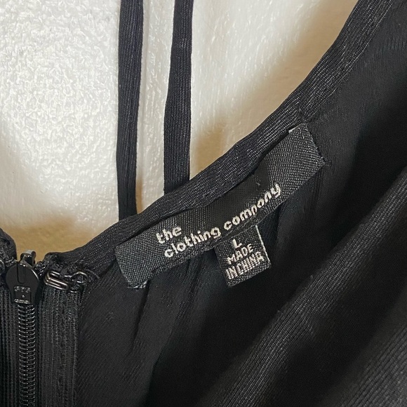 The Clothing Company Satin Wide Leg Jumpsuit Size L Black Faux Wrap Back Tie - Picture 9 of 10